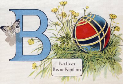 Letter B: Balloon and beautiful butterfly. Engraving in "ABC L