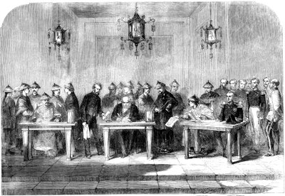 Lord Elgin Signing the Treaty of Tainjin to End the Second Opium War, 1858 by Unbekannt