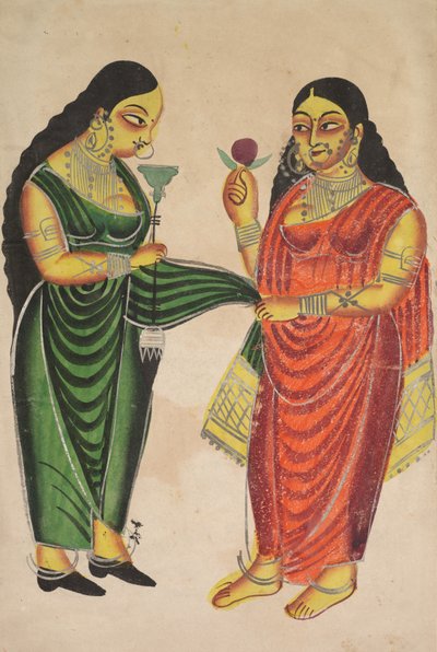 Maid Bringing a Hookah to a Lady (recto), Krishna Weighted Against Precious Objects (verso), 180 by Unbekannt