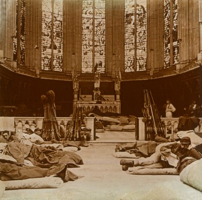 Makeshift barracks in a church, Marne, northern France by Unbekannt