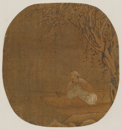 Man Fishing from a Boat Under a Tree by Unbekannt