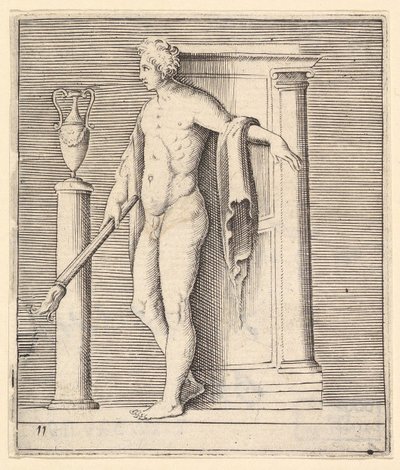 Man with Torch at Temple Door by Unbekannt