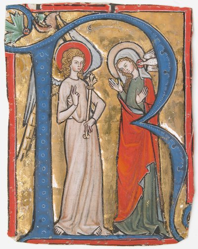 Manuscript Illumination with the Annunciation in an Initial R, from a Gradual by Unbekannt