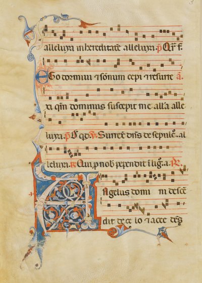 Manuscript Leaf with Foliated Initial A, from an Antiphonary, Italian, 14th century by Unbekannt