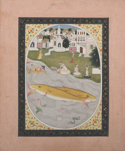 Manuscript Painting with Hindu Tantric Scene Depicting Two Fish by Unbekannt