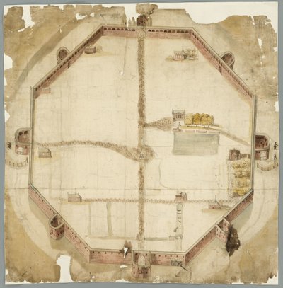Map from 1530 Showing the Planned but Never Executed Walls of The Hague, the Netherlands by Unbekannt