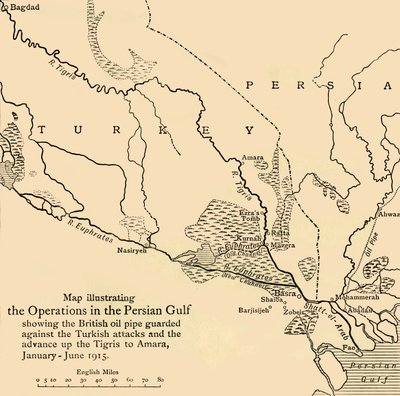 Map illustrating the Operations in the Persian Gulf, First World War by Unbekannt