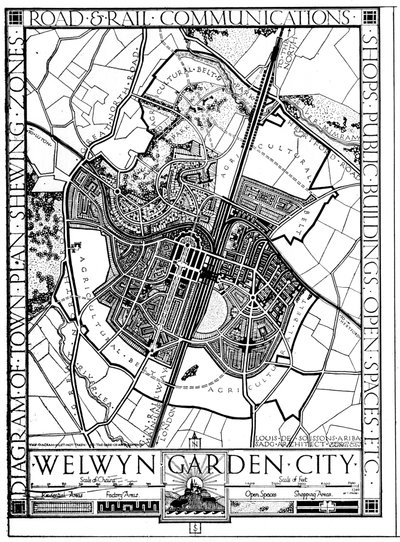 Map of Welwyn Garden City, Hertfordshire, England by Unbekannt