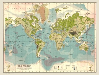 Map of the World Showing Heights and Depths, 1902 by Unbekannt