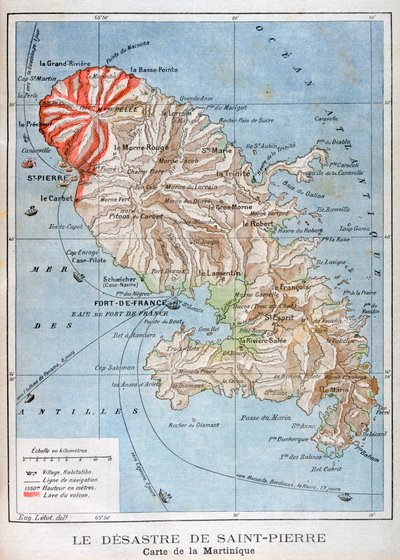 Map Showing the Eruption of Mount Pelee, Martinique, 1902 by Unbekannt