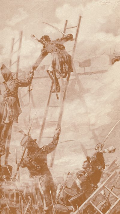 Marbot and Labédoyère Scaling the Wall at Ratisbon, 1809 by Unbekannt