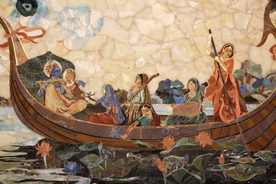 Mosaic Depicting Hindu God Krishna with Gopis in a Boat by Unbekannt