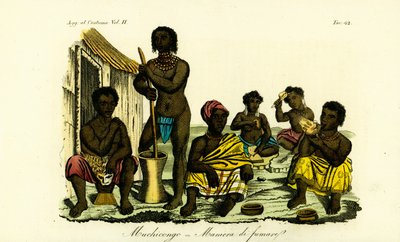 Muchicongo Men and Many Wives Outside a Hut, Angola by Unbekannt