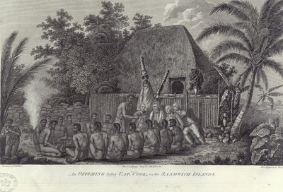 Natives of the Sandwich Islands, Hawaii, Slaughtering Swine Before Captain Cook by Unbekannt