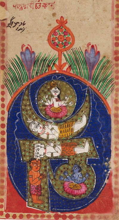 Om mantra containing figures of deities, 19th century by Unbekannt