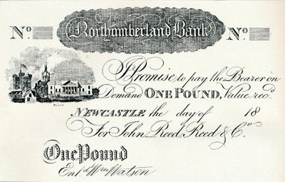 One Pound Note Executed for the Northumberland Bank by Unbekannt