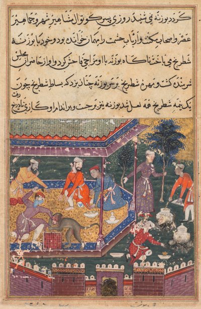 Page from Tales of a Parrot Tuti-nama: Fifth Night: The Wounded Monkey Bites the Hand, c1560 by Unbekannt