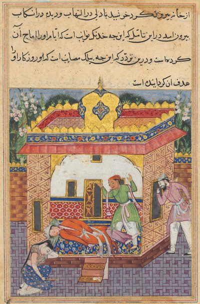 Page from Tales of a Parrot Tuti-nama: Thirty-Second Night: Latif, Who Has Murdered, c. 1560 by Unbekannt