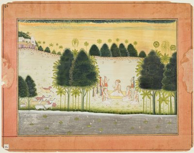 Page from a Bhagavata Purana: Nanda and the elders in council with the gopas, c. 1690-1700 by Unbekannt