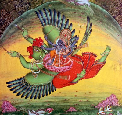 Vishnu and His Consort Lakshmi Riding on the Bird-God Garuda by Unbekannt