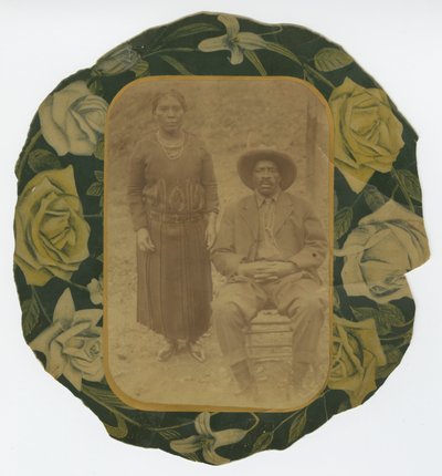 Photographic Portrait of a Man and Woman on Floral Paper Backing by Unbekannt