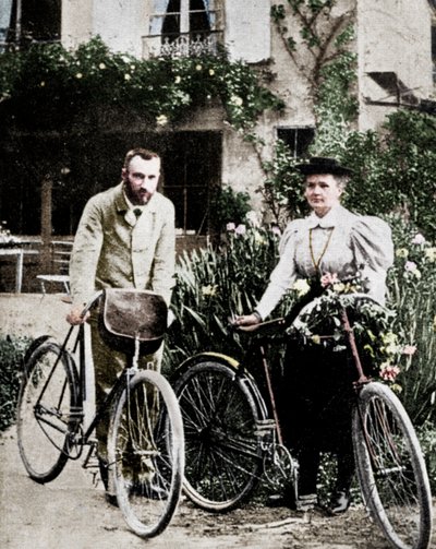 Pierre and Marie Curie, French physicists, preparing to go cycling by Unbekannt