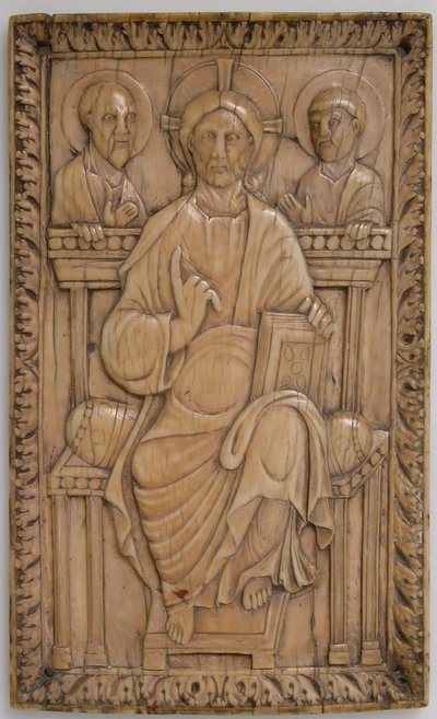 Plaque with Christ Enthroned with Two Apostles, Carolingian, 850-875 by Unbekannt