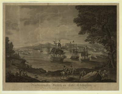 Plattsburgh naval battle on Lake Champlain, American fleet commanded by Thomas Macdonough defeating British fleet, September 11 by Unbekannt