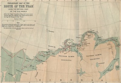 Preliminary Map of the Route of the Fram along Northern Coast of Old World, c1893-1896 by Unbekannt