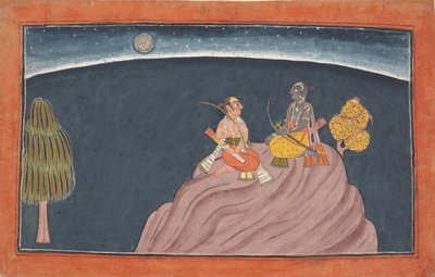 Rama and Lakshmana on Mount Pavarasana: Folio from the Shangri Ramayana series, c1690-1710 by Unbekannt