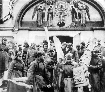 Red Army Men Confiscating Church Treasures of the Simonov Monastery, Moscow, USSR, 1925 by Unbekannt