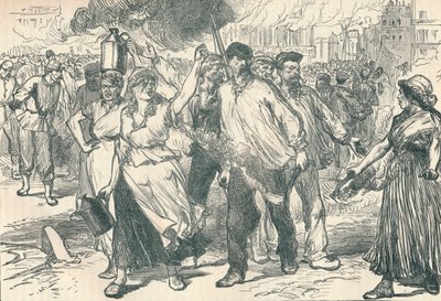 Rioters and petroleuses firing public buildings in Paris during the Paris Commune, 1871 by Unbekannt