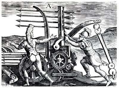 Roman Soldiers Using a War Engine Firing Multiple Arrows by Unbekannt