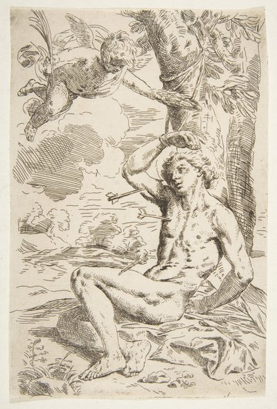 Saint Sebastian Pierced with Arrows and Tied to a Tree (copy after Cantarini) by Unbekannt