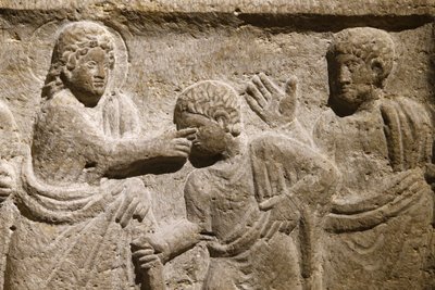 Saint Victor abbey, Marseille. Sarcophagus detail: Jesus curing a blind man, France by Unbekannt