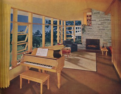 Scale model of a large living-room 25 feet long in a modern house, designed by Edward D. Stone by Unbekannt