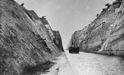 Ship Passing Through the Corinth Canal, Greece, Late 19th or 20th Century by Unbekannt