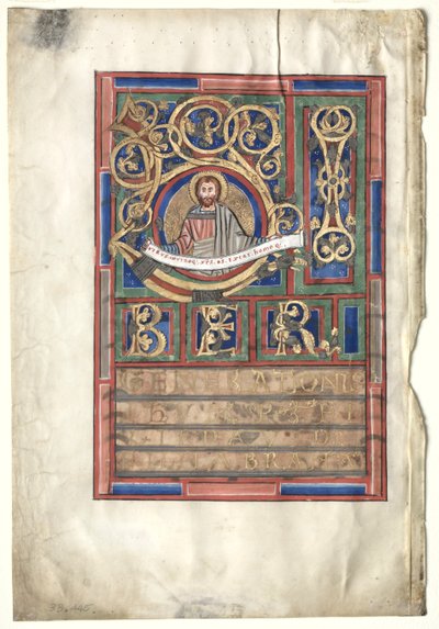 Single Leaf Excised from a Gospel Book with Initial L[iber generationis]: St. Matthew verso by Unbekannt