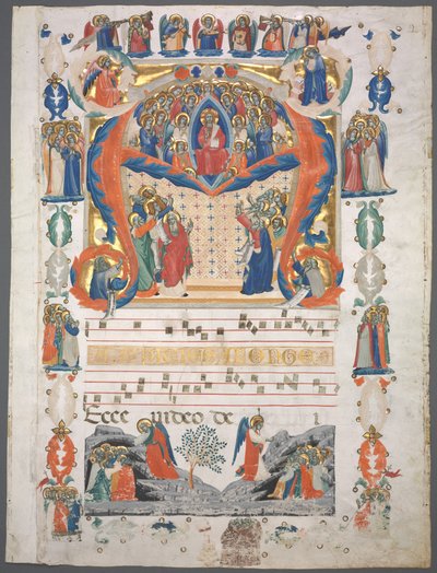 Single Leaf Excised from an Antiphonary: Initial A[spiciens a longe] with Christ in Majesty by Unbekannt