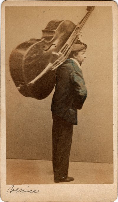 Portrait of a Double Bass Player, the Instrument on His Back, Venice by Unbekannt