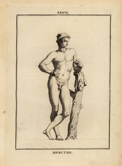 Statue of Mercury, Roman god of commerce and communication, in winged hat with goat skin by Unbekannt