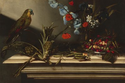 Still Life with Artichokes and a Parrot by Unbekannt
