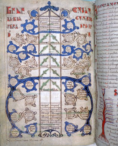 Table of the degrees of Consanguinity, a page from Liber Floridus by Unbekannt