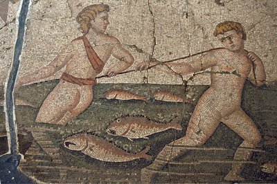 Thalasse and the Nude Fishermen mosaic from Vakto, detail, Turkey by Unbekannt