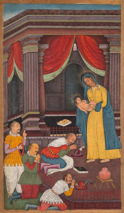 The Adoration of the Shepherds, from a Mirror of Holiness (Mirat al-quds) of Father Jerome Xavier by Unbekannt