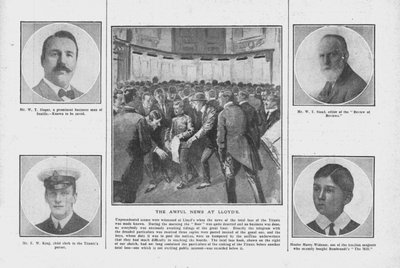 The Awful News at Lloyds, with Portraits of Some of Those on Board the Titanic, April 20, 1912 by Unbekannt