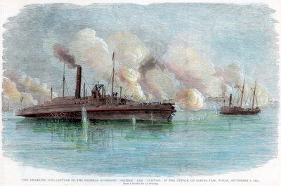 The attack on Sabine Pass, Texas, American Civil War, 8 September 1863 by Unbekannt