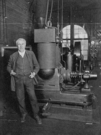 Thomas Alva Edison with His First Dynamo for Producing Electric Light by Unbekannt