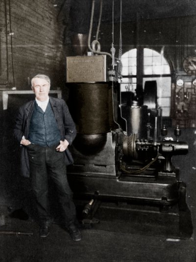 Thomas Alva Edison, American Inventor, with His First Dynamo for Producing Electric Light by Unbekannt