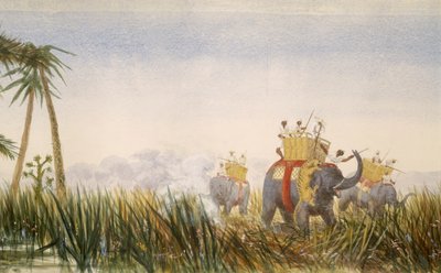 Tiger attacking an elephant, part of the London to Hong Kong Panorama by Unbekannt